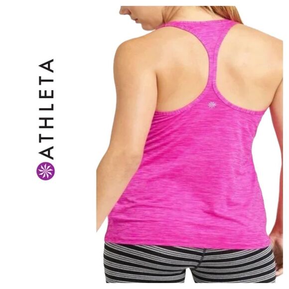 ATHLETA Chi I Pink Racerback Tank Top Shadow Stripe High Neck Light Womens XXS - Picture 1 of 10